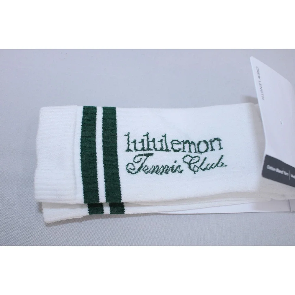 Lululemon Daily Stride Ribbed Crew Socks Tennis Club White Green LW9FJHS M